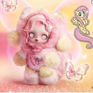 Pop Mart Skullpanda My Little Pony Plush Doll Pendant Fluttershy Pink Yellow NIB